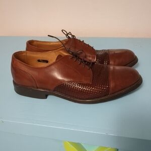 🌲 Allen Edmonds Lauderdale Mens 9 D Brown Leather Woven Oxford Dress Shoes 